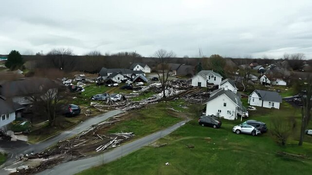 Aftermath showing devastation wreaking havoc on small town community