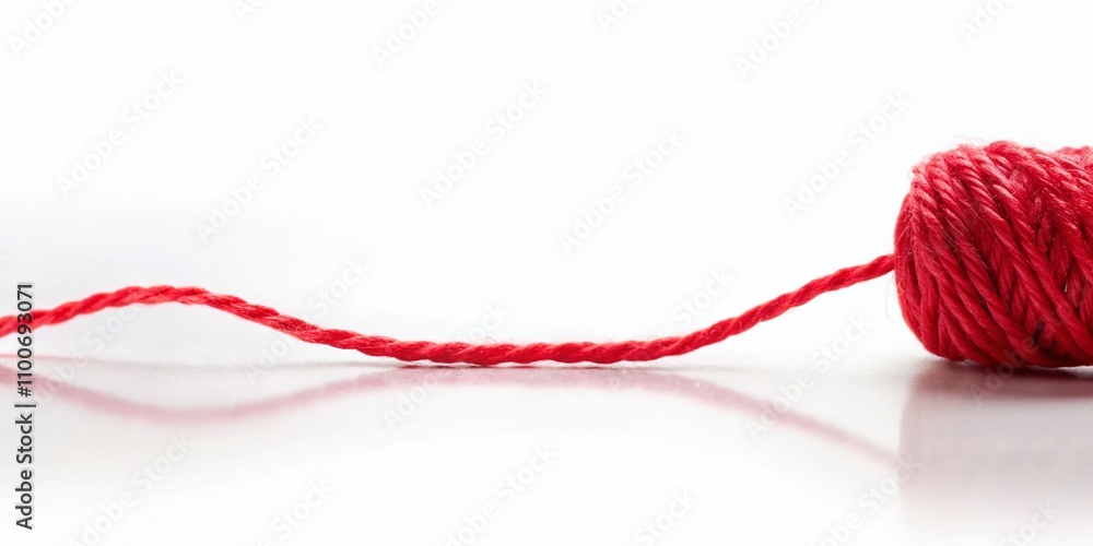 Aufkleber isolated red thread on white background with selective focus and copy space for creative designs and