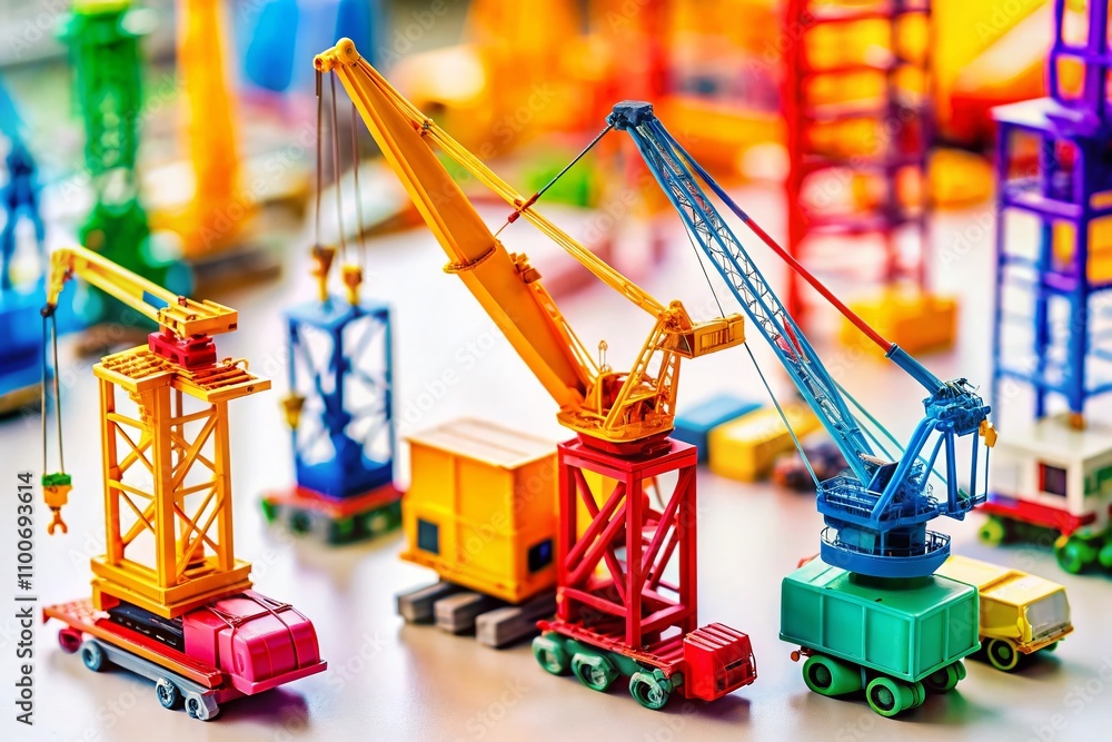 Poster isometric crane design elements for web applications featuring a tilt-shift photography style on a w