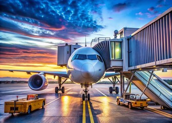 Jet Bridge Connecting to Passenger Plane at Airport, Showcasing Busy Terminal Operations and Passenger Boarding Experience in a Modern Aviation Environment