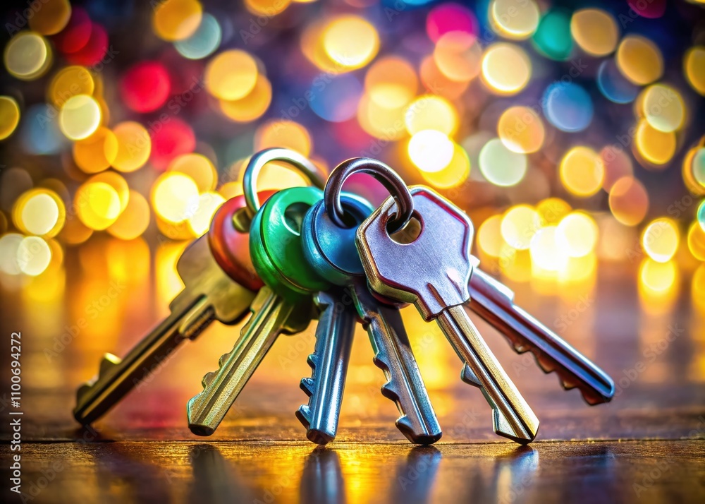 Poster keys to success: a minimalist arrangement of diverse keys symbolizing potential and opportunity, emp