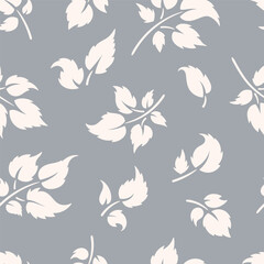 Leaf Silhouette Vector Gray Monochrome Seamless Pattern. Autumn Leaves of Plant and Trees.