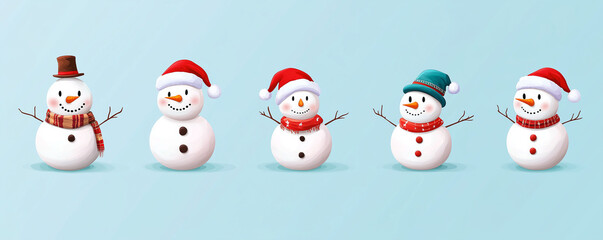 vector set, cute snowman, christmas, festival