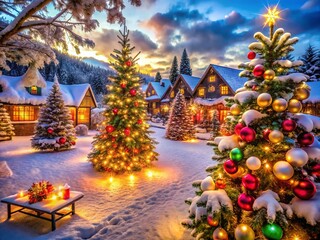 Long Exposure Collection of Enchanting Christmas Scenes with Copy Space for Personalized Messages and Holiday Greetings