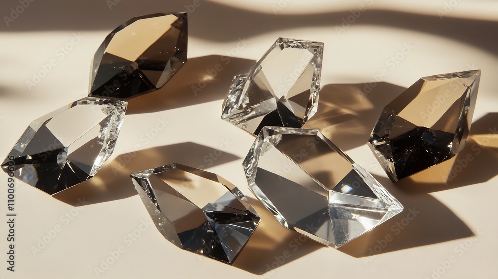 Poster stunning arrangement of brilliant faceted gemstone crystals reflecting and refracting light creating
