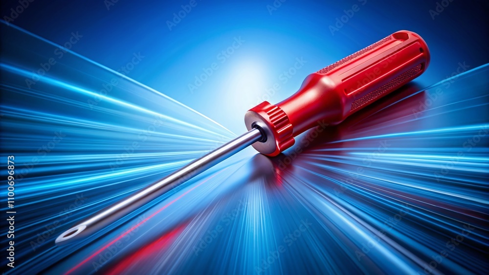Poster long exposure of phillips screwdriver with red handle on blue background capturing motion and detail