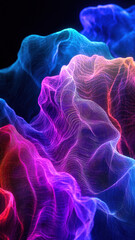 Obraz premium Waves of vibrant neon colors undulating gently against a dark backdrop, creating an electric, fluid motion that captivates the eye with its dynamic energy.