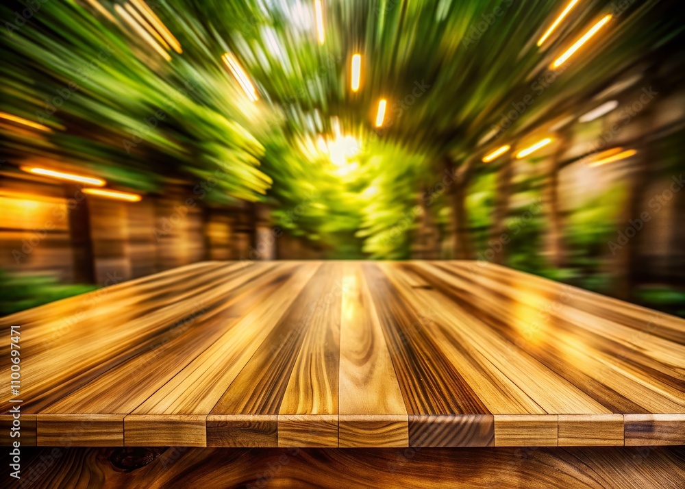 Poster Long Exposure Shot of Elm Wood Tabletop, Panning Up and Down, Creating a Dynamic Overhead Background with Warm Tones and Textured Grain Patterns for Visual Interest