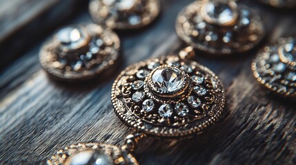 Close up shot of various luxurious jewelry items such as necklaces earrings and brooches adorned with sparkling rhinestones crystals and precious stones