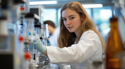 Young Female Scientist Working in Laboratory on Research Projects