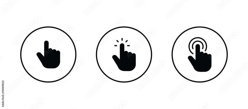 Poster hand click icon set. pointer icon. clicking cursor, pointing hand clicks icons