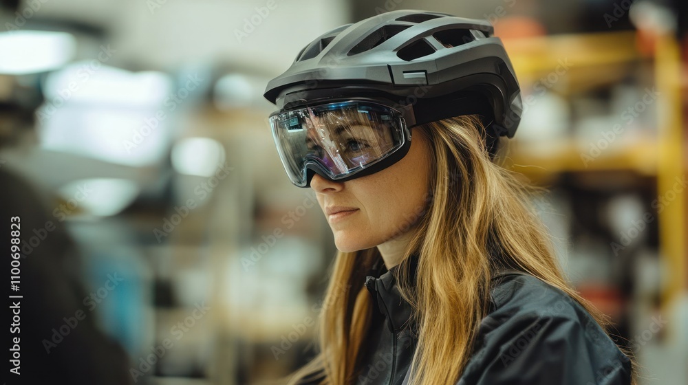 Poster female engineer using augmented reality tools for simulations and problem-solving