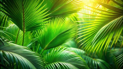 Obraz premium Lush Tropical Green Palm Tree Leaves Wallpaper with Long Exposure Effect for a Serene and Calming Atmosphere in Interior Design and Nature Aesthetics