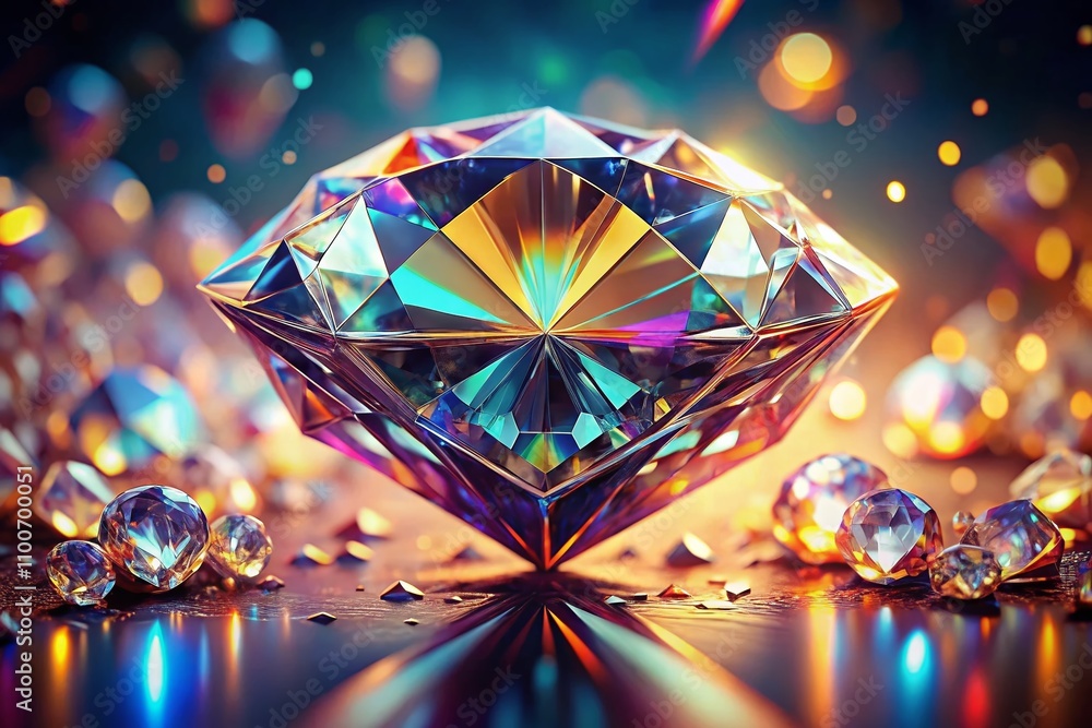 Poster luxurious macro photography of a digital diamond in geometric patterns, showcasing intricate details