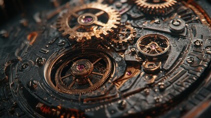 A mechanical watch being wound, gears and springs moving in intricate detail 