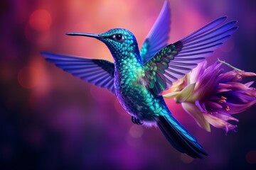 Obraz premium Hyper-Detailed Close-Up of Purple Tinkerbell Hummingbird Portrait