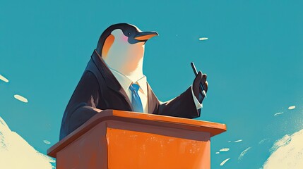 Penguin In Suit Delivers Important Speech At Podium