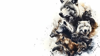 Obraz premium Artistic Collage of Wolves in Various Poses and Expressions