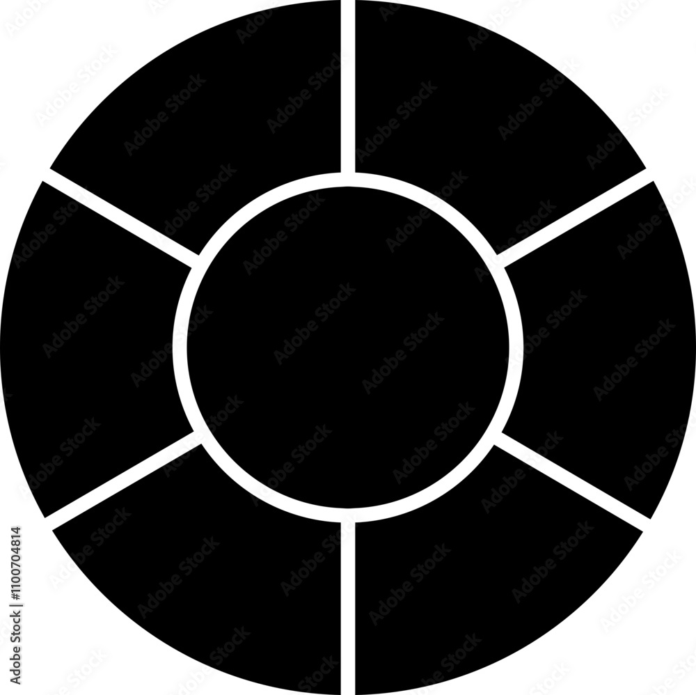 Poster pie chart infographic icon in linear style. circle diagram with section or parts. segmented circle v