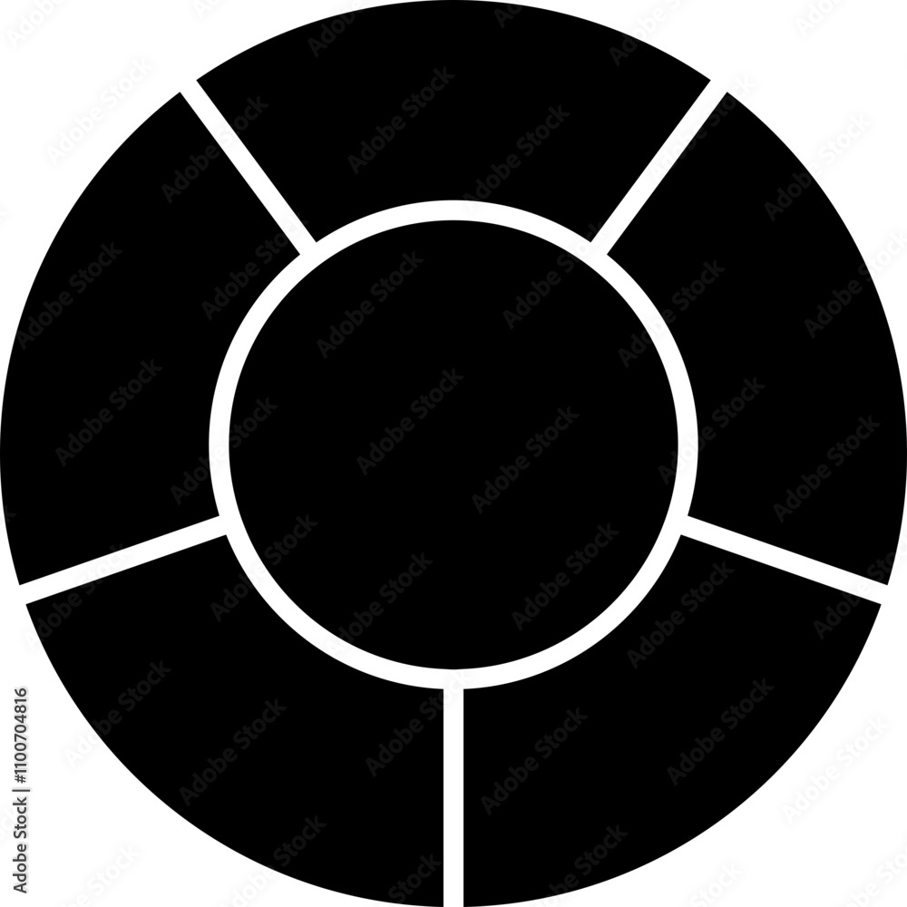 Poster pie chart infographic icon in linear style. circle diagram with section or parts. segmented circle v