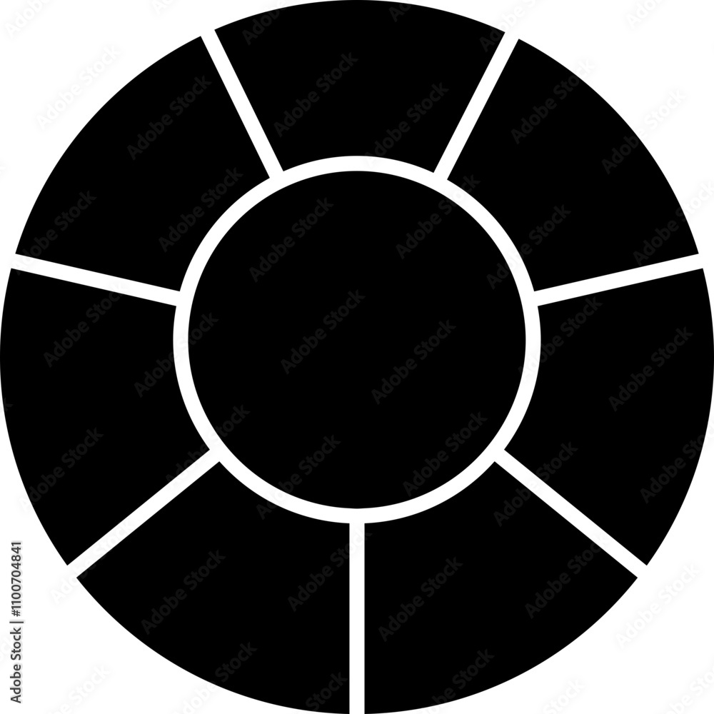 Poster pie chart infographic icon in linear style. circle diagram with section or parts. segmented circle v