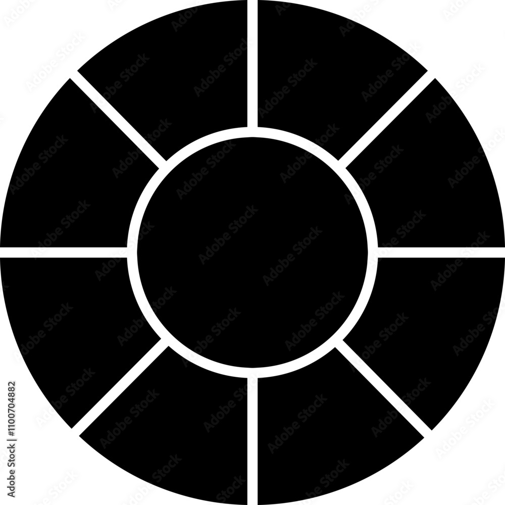 Poster pie chart infographic icon in linear style. circle diagram with section or parts. segmented circle v