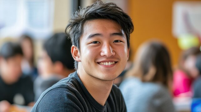 International student in a diverse classroom setting