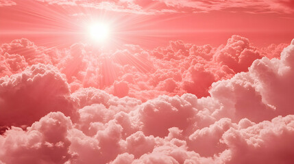 Fototapeta premium Serene Cloudscape with Sunlight in Soft Pink Tones During Sunset