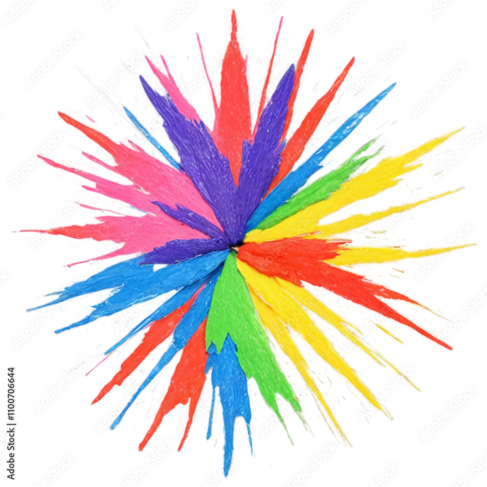 Poster colorful paint splashes create a vibrant starburst pattern in a creative art display