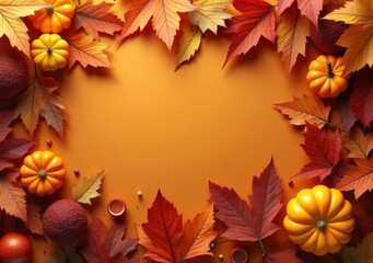 Fototapeta premium Colorful autumn leaves and pumpkins create a festive seasonal display for decoration