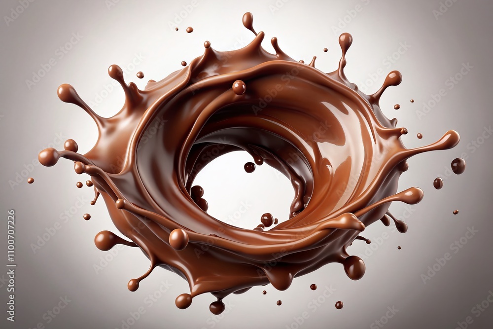 Poster melted drip in circular shape: liquid chocolate, cream, or paint splashing in black blob for unique 