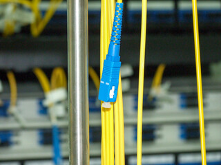 Fiber optic cables connected in a data center
