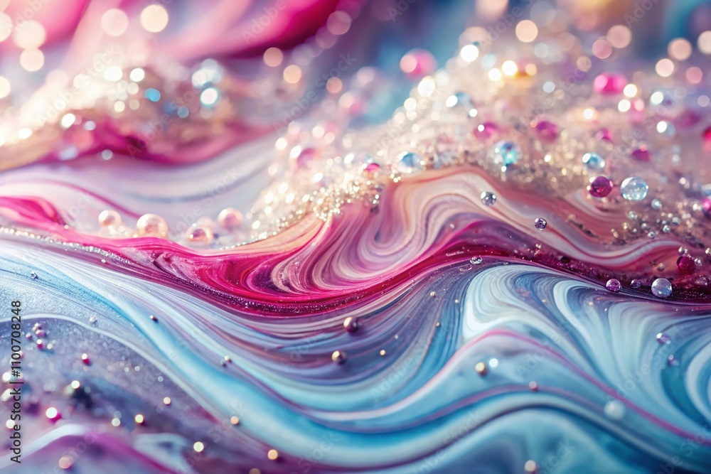 Poster minimalist abstract art of paint water flow with glittery fluid and marble texture, featuring shiny 