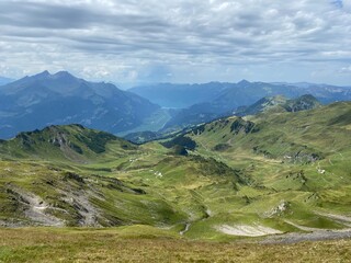 Alpine meadows and pastures on the slopes of the Uri Alps mountain massif, Melchtal - Canton of Obwalden, Switzerland (Kanton Obwald, Schweiz)