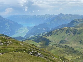 Naklejka premium Alpine meadows and pastures on the slopes of the Uri Alps mountain massif, Melchtal - Canton of Obwalden, Switzerland (Kanton Obwald, Schweiz)