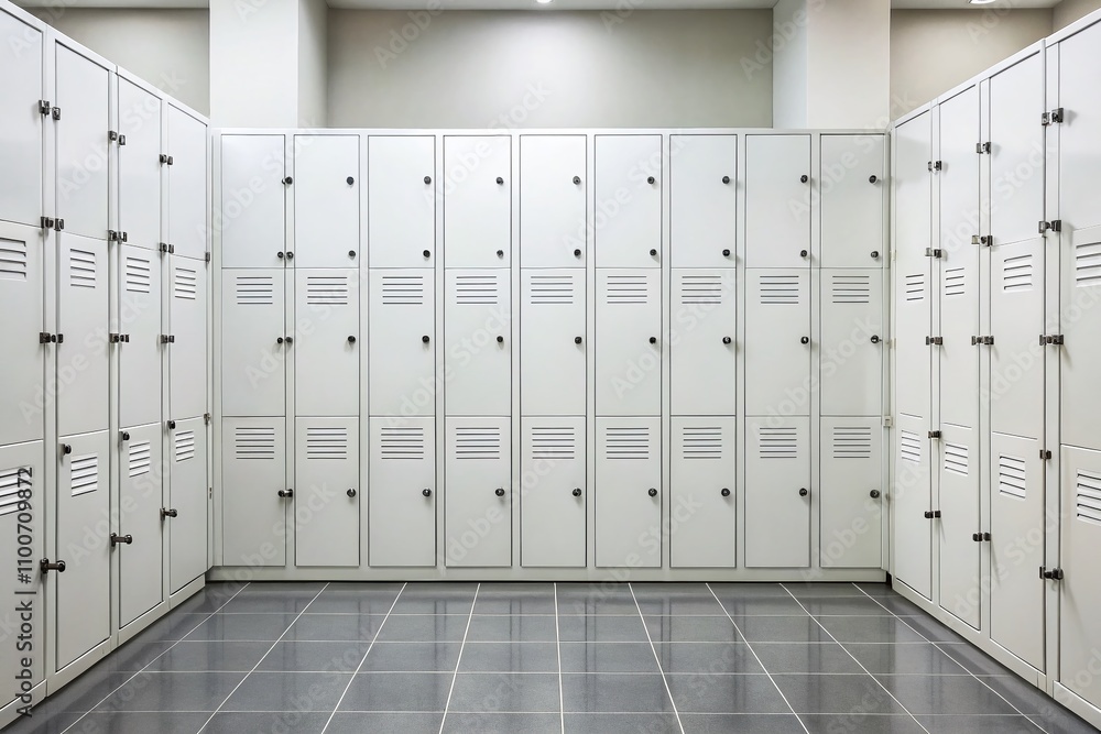 Aufkleber minimalist composition of public lockers with open and closed doors in a modern space, capturing ord