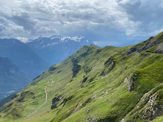 Alpine meadows and pastures on the slopes of the Uri Alps mountain massif, Melchtal - Canton of Obwalden, Switzerland (Kanton Obwald, Schweiz)
