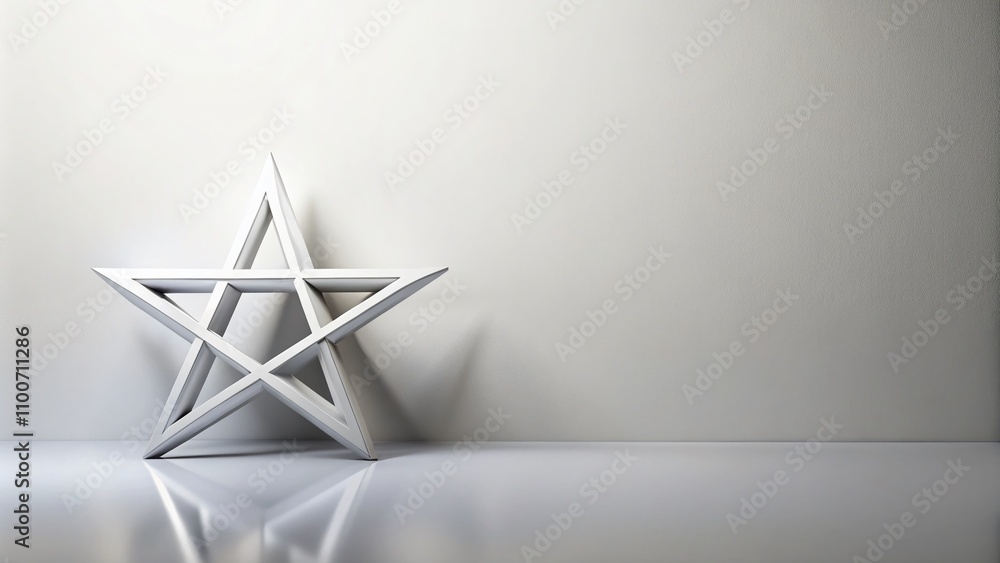 Poster minimalistic six-pointed star illustration on white background with ample copy space for creative pr