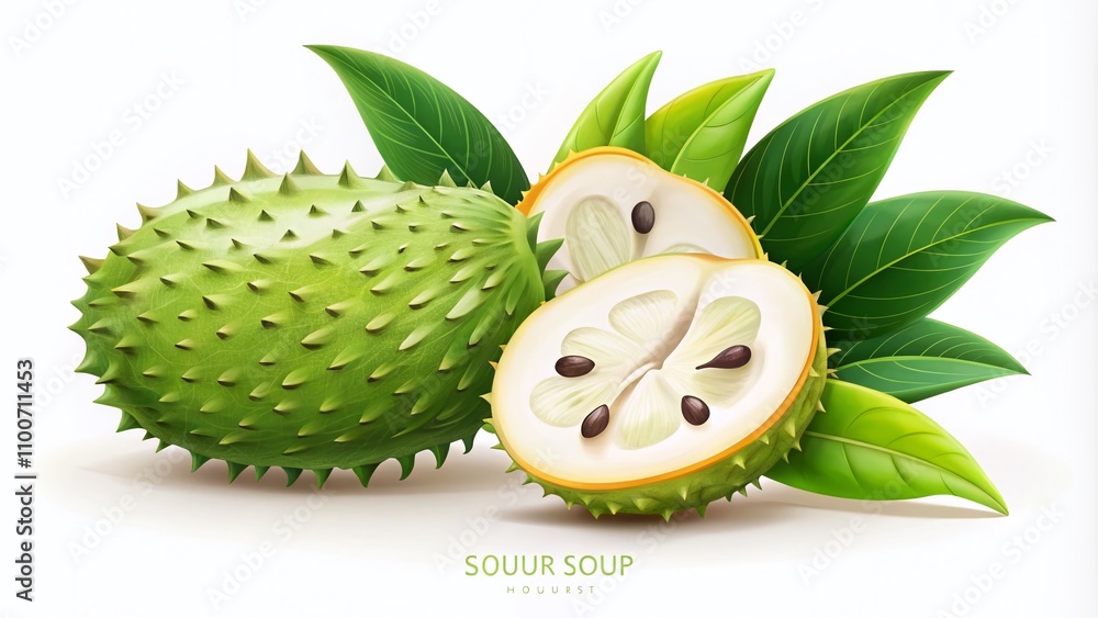 Poster minimalist illustration of soursop fruit highlighting its unique shape and texture in a simple color