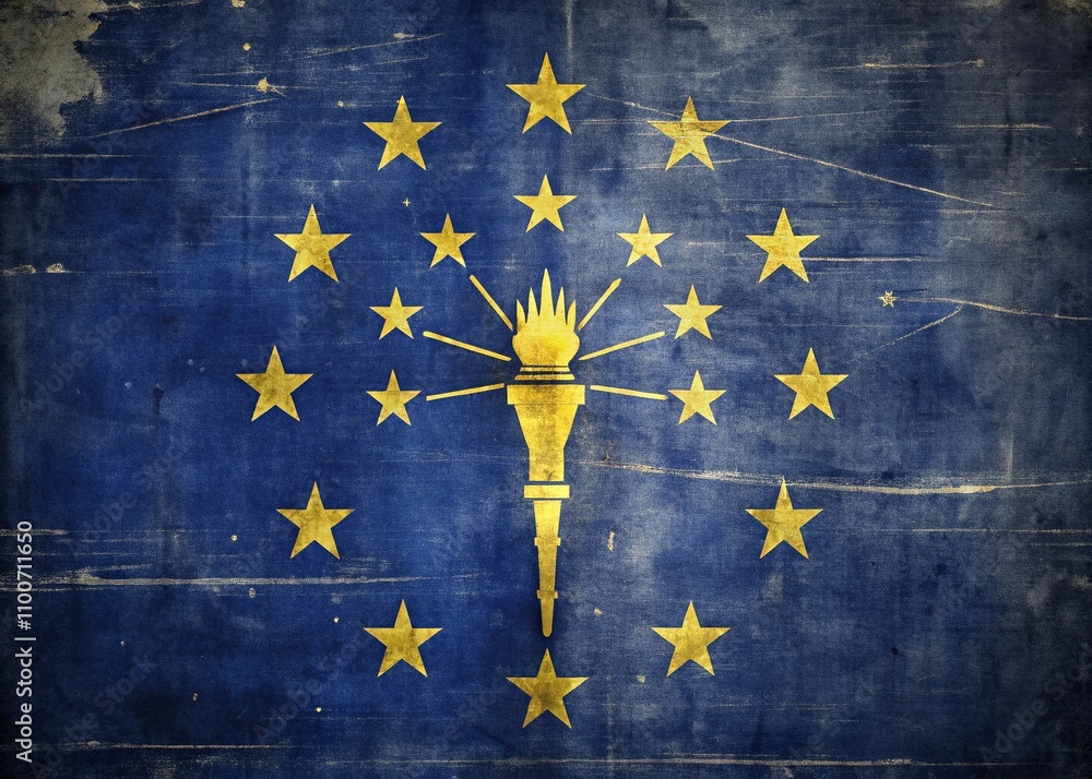 Poster minimalist interpretation of an indiana flag with scratches and distressed texture for artistic and 