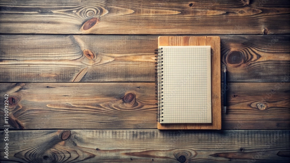 Poster minimalist photography of a closed notebook on a wooden table emphasizing simplicity and serenity in