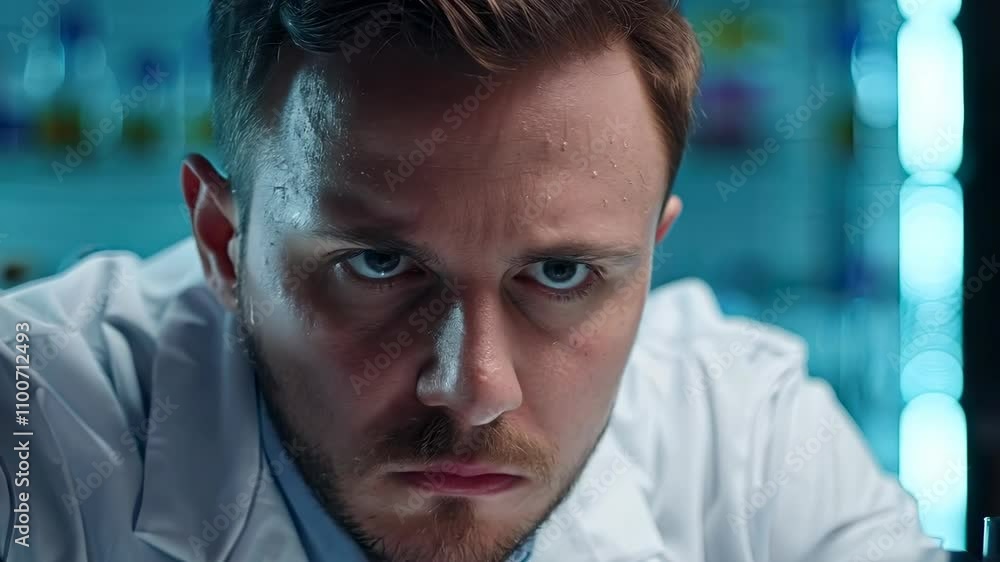 Poster focused scientist analyzing samples in laboratory setting
