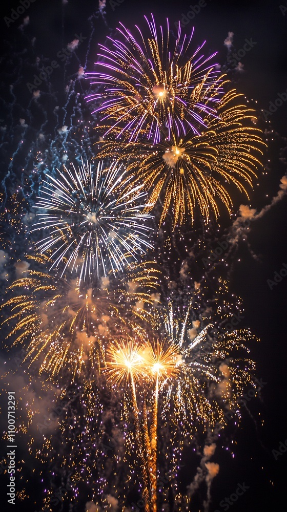 Poster breathtaking display of colorful fireworks erupting across the night sky creating a stunning visual 