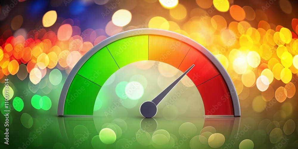 Poster minimalist scale risk meter illustration from red to green indicating high, moderate, and low levels