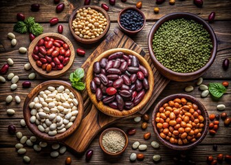 Minimalist Still Life of Protein-Rich Beans on a Rustic Wooden Background Highlighting Nutritional Benefits for Healthy Living and Wellness