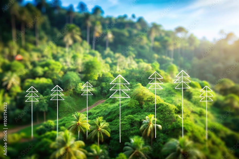 Poster minimalist tree line drawing for architecture and landscape design in tropical forest style - single