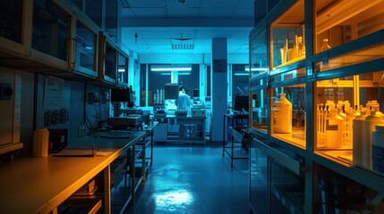 Fototapeta premium Work safety in biotechnological labs, dealing with biohazard materials and containment telephoto lens summer daylight cool color