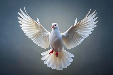 Fototapeta premium Minimalist White Dove in Flight Symbolizing Peace and Freedom, Isolated Over a Clean Background, Perfect for Representing Hope and Liberation in Design Projects