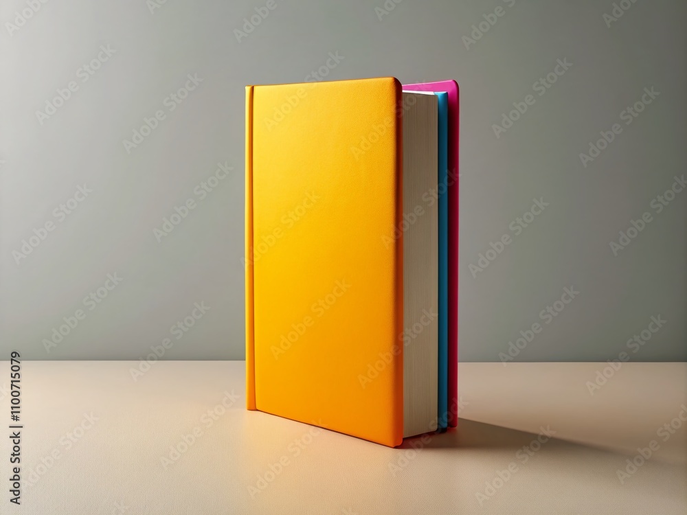 Poster mockup of a hardback book with customizable front cover on a clean surface, ideal for showcasing des