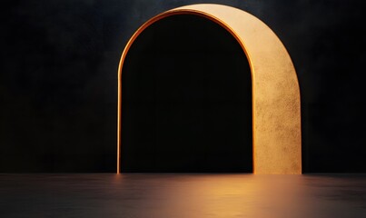Black-and-gold awards stage with radiant arches,  Generative AI 